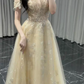 Gentle Pastel Yellow Prom Gown , Beaded Glitter Corset Maxi Evening Dress RS1495
