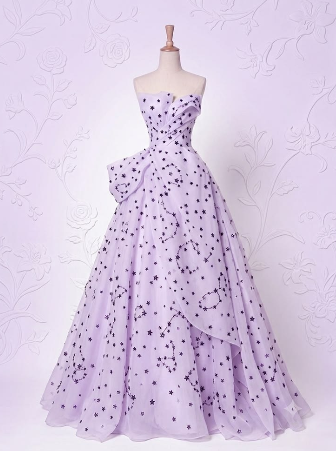 Gentle Lavender Prom Gown , Polka Dots Elegant Corset Maxi Evening Dress RS1496