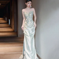Elegant Mint Green Prom Gown , Niche Embroidery Bodycon Maxi Evening Dress RS1497