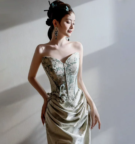 Elegant Mint Green Prom Gown , Niche Embroidery Bodycon Maxi Evening Dress RS1497