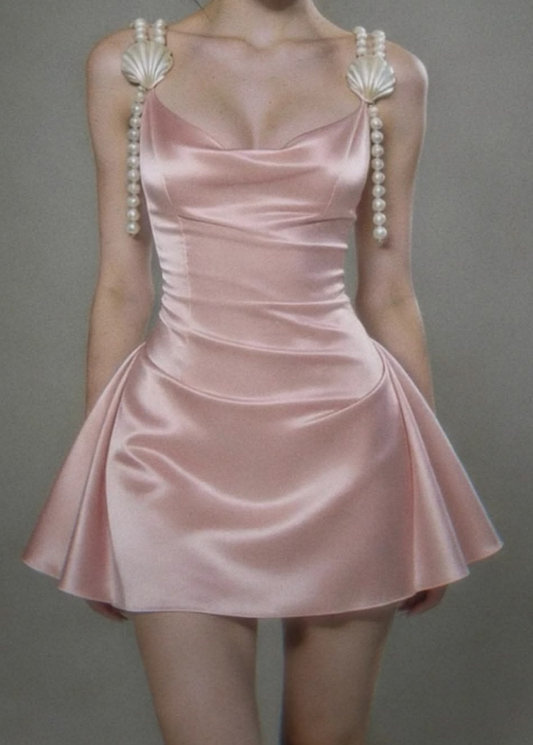 Charming Pink Homecoming Dress , Silky Satin Seashell Decor Corset Mini Birthday Dress RS1469