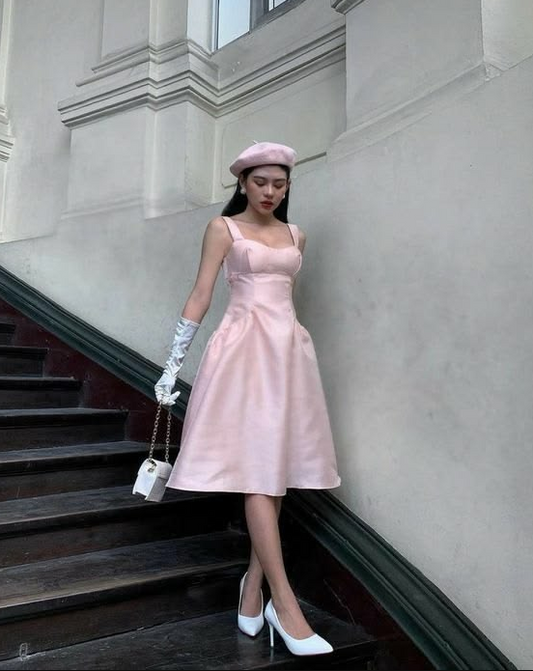 Minimalist Pink Homecoming Dress , Silky Satin Corset Mini Summer Dress Cami Dress RS1500