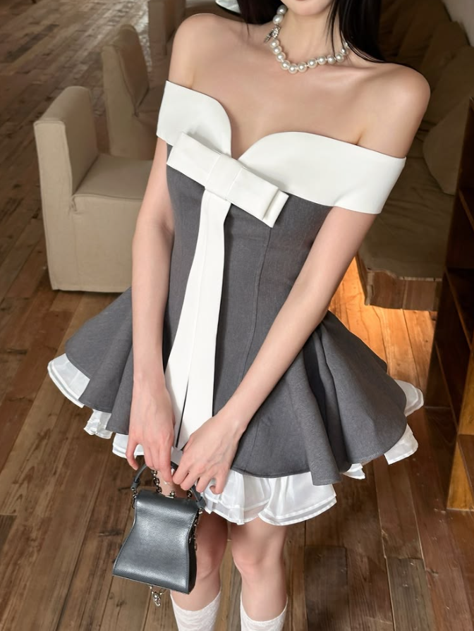 Charming Gray Homecoming Dress , Patchwork Corset Mini Evening Dress RS1470