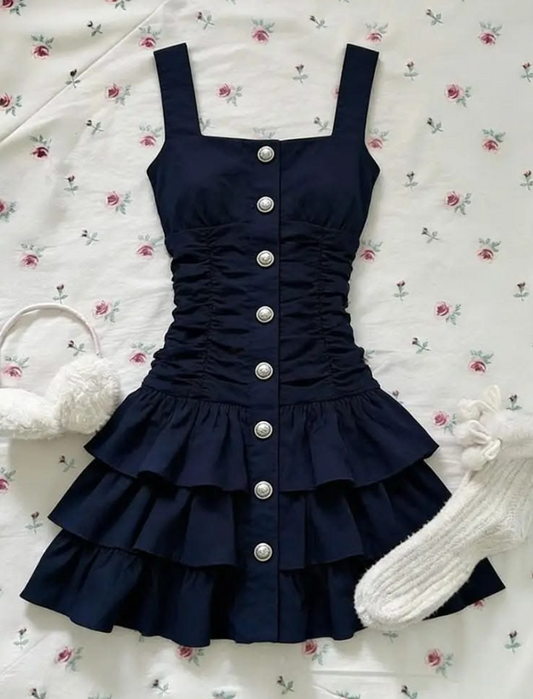 Pretty Navy Homecoming Dress , Frilled Silky Corset Mini Evening Dress RS1474