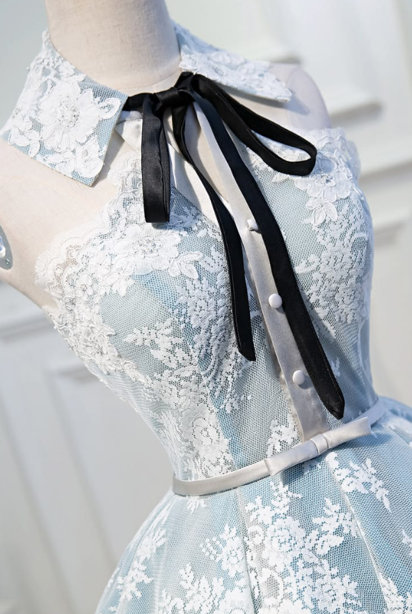Pretty Pale Blue Homecoming Dress , Lace Embroidery Corset Mini Birthday Dress RS1475