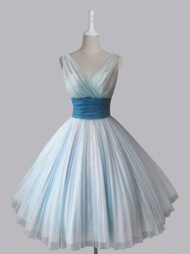 Pretty Pale Blue Homecoming Dress , V-neck Chiffon Corset Mini Evening Dress RS1476