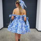Pretty Floral Homecoming Dress , Baby Blue Flowy Chiffon Corset Mini Summer Dress Party Dress RS1479
