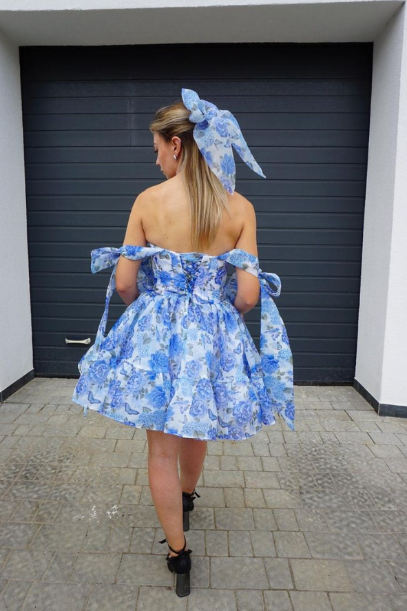 Pretty Floral Homecoming Dress , Baby Blue Flowy Chiffon Corset Mini Summer Dress Party Dress RS1479