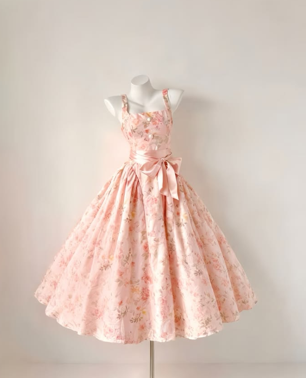 Charming Floral Prom Gown , Pink Flowy Corset Midi Summer Dress Cami Dress RS1508