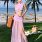 Photo skirt waist-baring one-shoulder dress design seaside atmosphere holiday beach skirt R1592