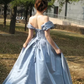 Elegant Blue Prom Gown , 3D Floral Silky Corset Maxi Evening Dress RS1510