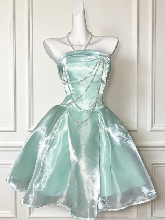 Elegant Mint Green Homecoming Dress , Glitter Beading Corset Midi Summer Dress RS1515