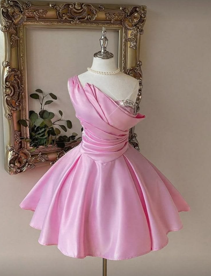 Barbie Pink Homecoming Dress , Silky Beaded Corset Short Prom Dress RS1518