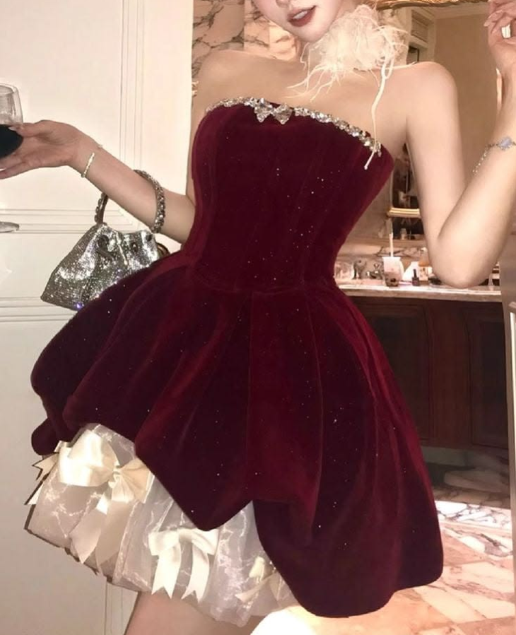 Elegant Burgundy Homecoming Dress , Glitter Beaded Corset Short Prom Dress RS1521