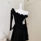 Little black dress one shoulder dress waist black high-end temperament skirt R1996