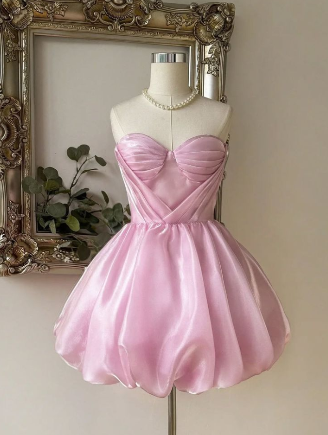 Light Pink Homecoming Dress , Silky Satin Corset Short Prom Dress RS1528