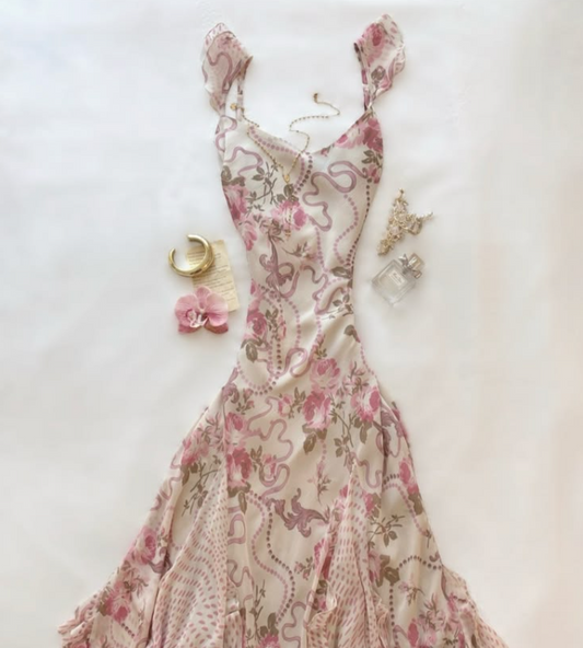Charming Floral Prom Gown , Flowy Chiffon Corset Maxi Summer Dress RS1534
