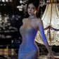 Elegant Royal Blue Sheath Halter Long Women Dress with Beaded Party Dress Prom Dress RS132