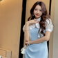 Women's Bow Tie Shirt V-Neck Suspender Slim Waist Dress Suit R4457