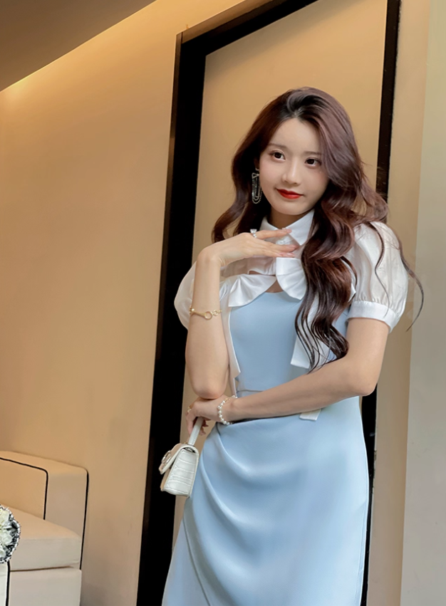 Women's Bow Tie Shirt V-Neck Suspender Slim Waist Dress Suit R4457