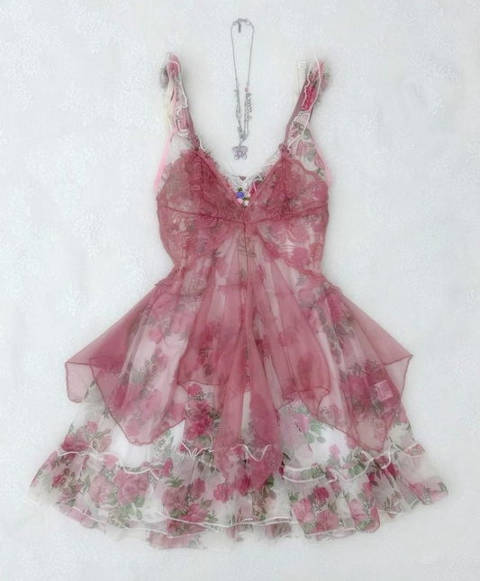 Dreamy Barbie Pink Homecoming Dress , Flowy Chiffon Floral Corset Mini Summer Dress RS1531
