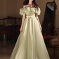 Hazy Green Prom Gown , Puffy Tulle Corset Maxi Evening Dress RS1537