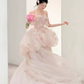 Gentle Blush Pink Prom Gown , 3D Floral Puffy Corset Maxi Birthday Dress RS1538