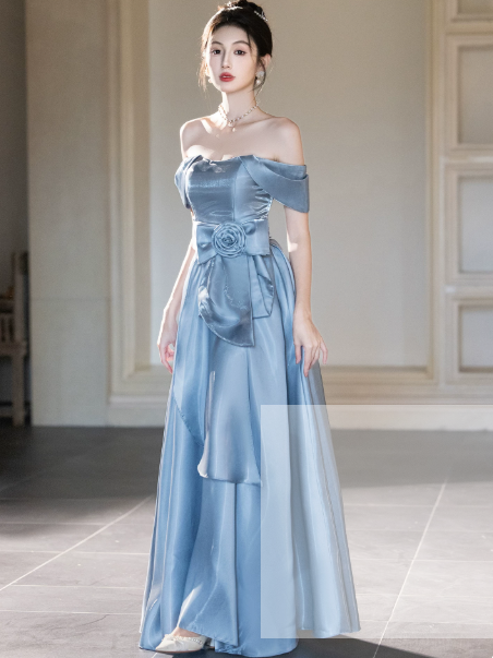 Elegant Blue Prom Gown , Silky Satin Bodycon Maxi Evening Dress RS1539
