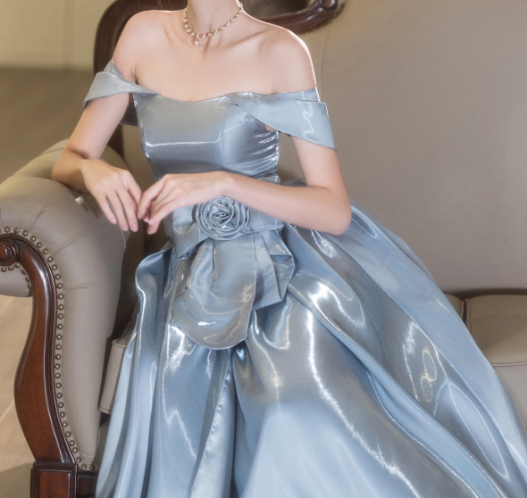 Elegant Blue Prom Gown , Silky Satin Bodycon Maxi Evening Dress RS1539