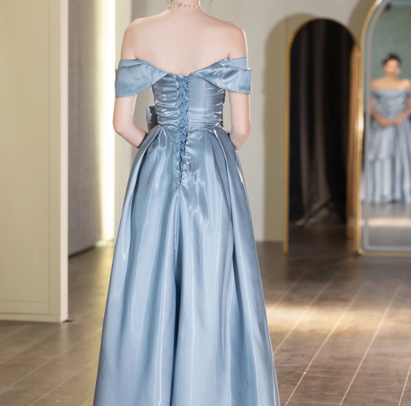 Elegant Blue Prom Gown , Silky Satin Bodycon Maxi Evening Dress RS1539