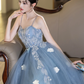 Elegant Blue Prom Gown , Lace Embroidery Tulle Corset Maxi Evening Dress RS1540