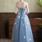 Elegant Blue Prom Gown , Lace Embroidery Tulle Corset Maxi Evening Dress RS1540