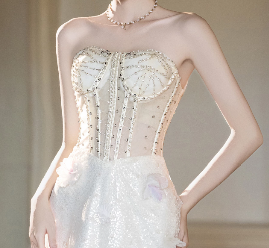 Elegant White Prom Gown , 3D Floral Tulle Corset Maxi Evening Dress RS1541