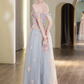 Elegant Biue Prom Gown , Applique Tulle Corset Maxi Evening Dress RS1542