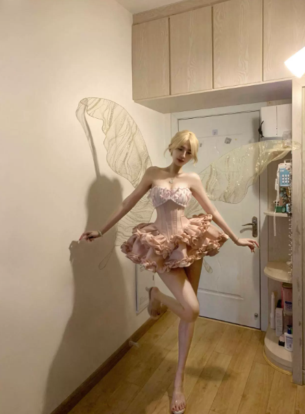 Cute Pearl Pink A-Line Strapless Mini Women Dress with Lavered Fold Homecoming Dress Birthday Dress RS133
