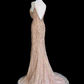 Elegant Champagne Prom Gown , Mermaid Beaded Glitter Bodycon Maxi Evening Dress RS1543