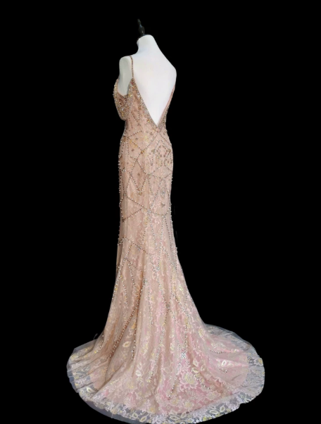 Elegant Champagne Prom Gown , Mermaid Beaded Glitter Bodycon Maxi Evening Dress RS1543