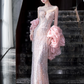 Romantic Blush Pink Prom Gown , Tassel Decor Glitter Tulle Bodycon Maxi Evening Dress RS1545