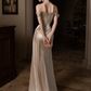Elegant Golden Prom Gown , Silky Satin High-slit Bodycon Maxi Evening Dress RS1546