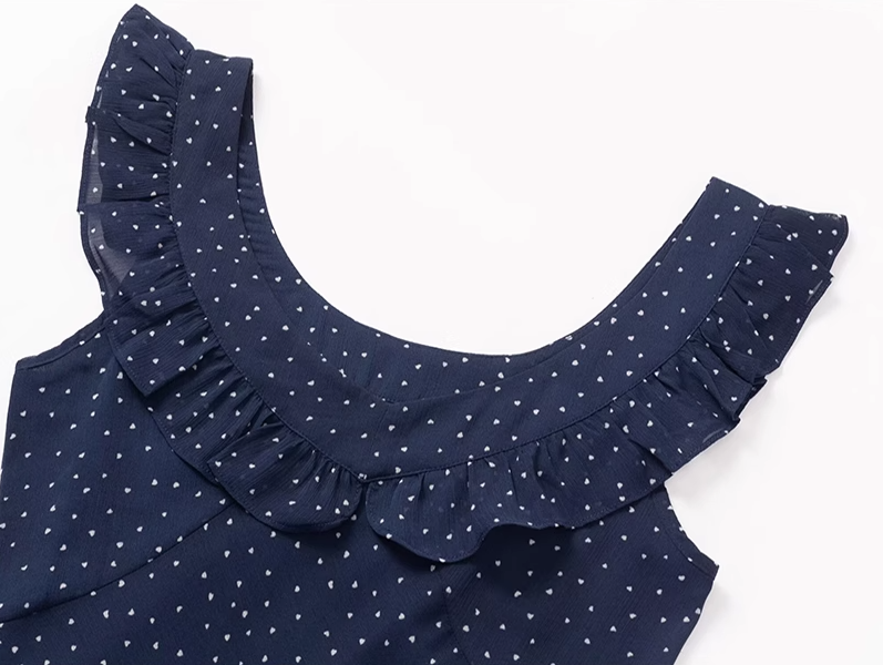 2025 Summer New Black Polka Dot Ruffled Small Flying Sleeve Midi Dress R0962