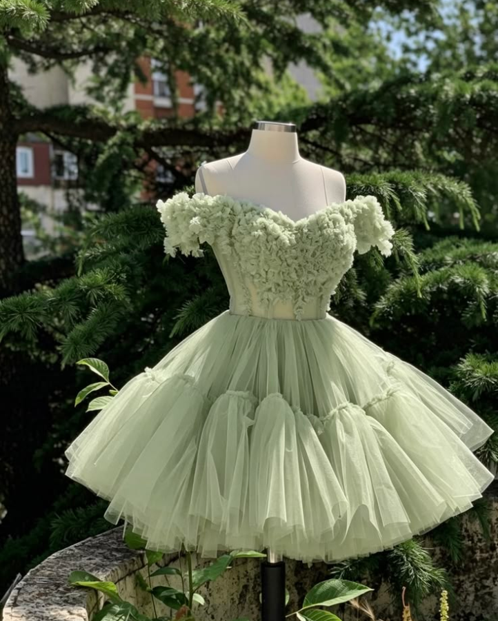 Soft Green Elegant Homecoming Dress , Puffy Tulle Corset Short Prom Dress Summer Dress RS1558