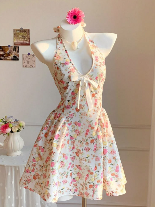 Charming Floral Homecoming Dress , CottageCore Flowy Corset Short Prom Dress Summer Dress RS1559