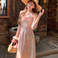 Pink long atmospheric mesh halter dress for women, a summer French retro slimming dress R4788