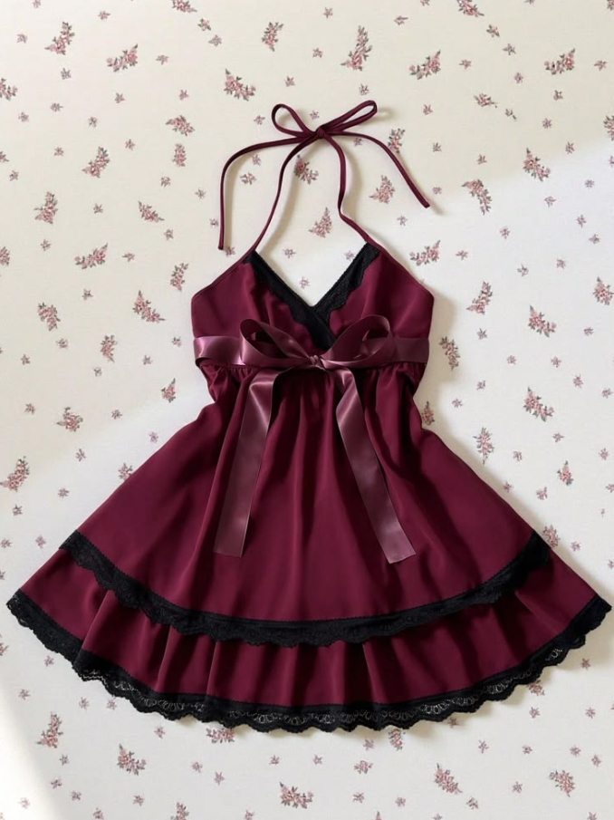 Charming Burgundy Homecoming Dress , Flowy Lace Trim Short Prom Dress RS1572