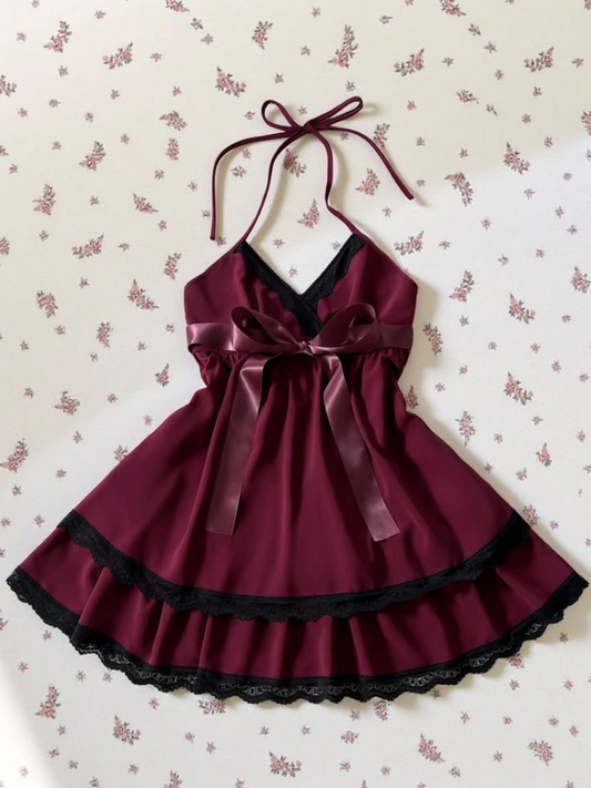 Charming Burgundy Homecoming Dress , Flowy Lace Trim Short Prom Dress RS1572