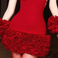 Red tube top waist slim fit three-dimensional flower skirt short skirt homecoming dress R4518