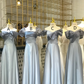 Light blue waist-cinched, slim-fit, figure-flattering satin ball gown, bridesmaid dress R5939