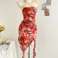 Red tube top waist pleated irregular skirt dress, prom dress R5428