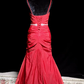 Red halter-neck fitted bodycon long ball gown R8681