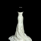 White strapless, fitted waist, pleated hip-hugging sexy long ball gown R6658